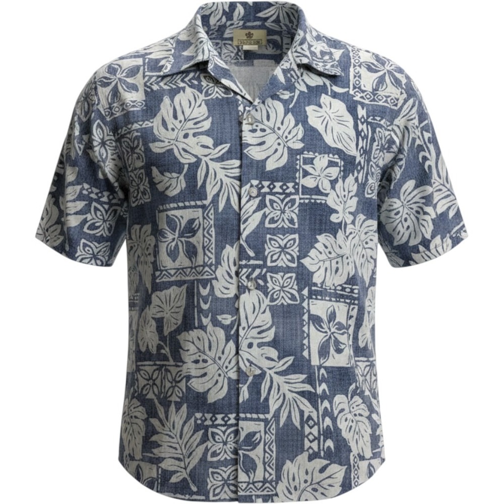 Moana‎ Shirt Co Hawaiian Aloha Shirt Mens Medium Blue White Tropical Leaf Print